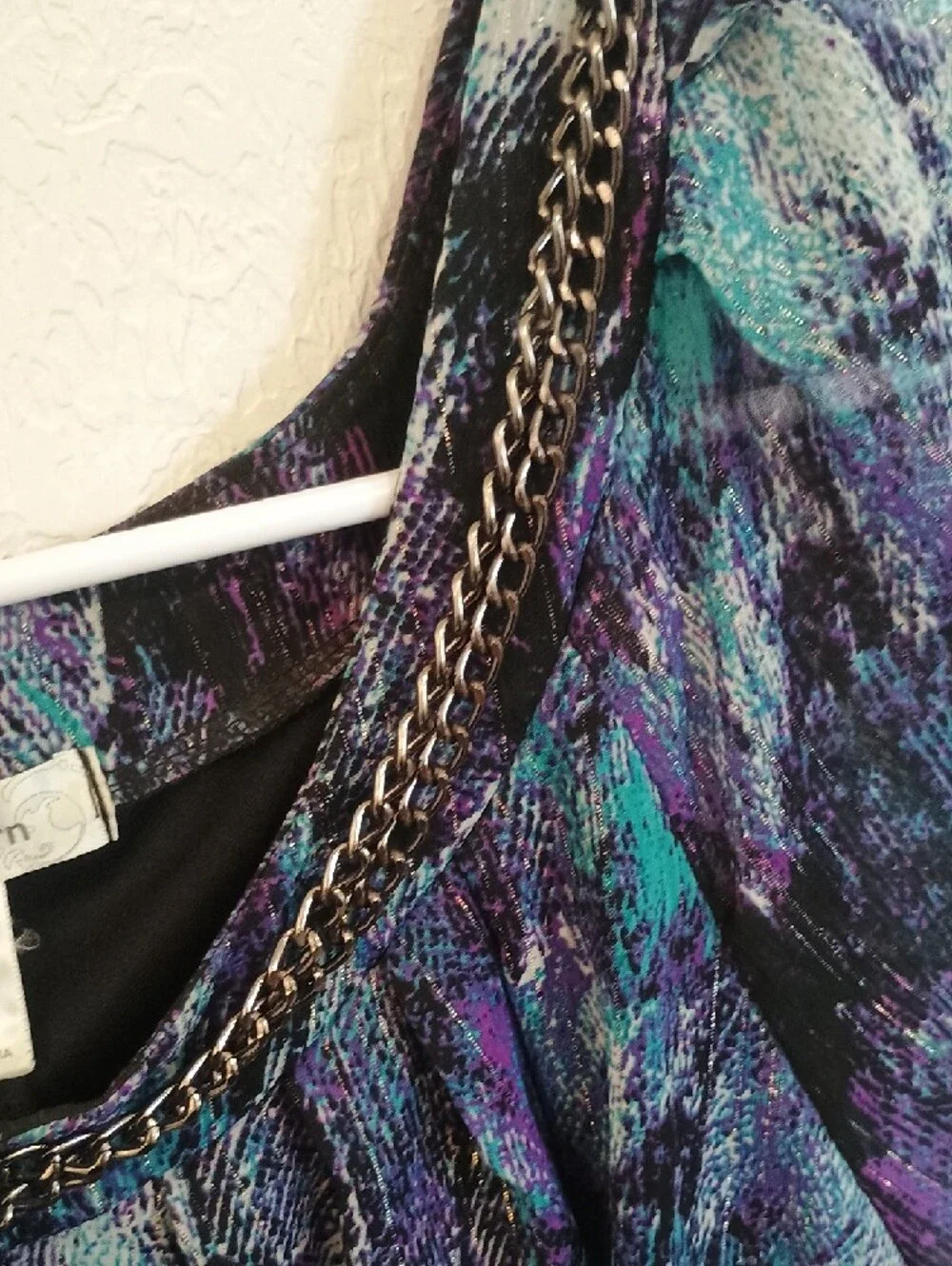 dressbarn Teal & Purple Chain-Trim Flutter Sleeve Blouse - Picture 3 of 9